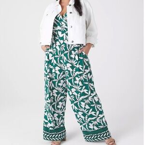 Lane Bryant Green and White Floral Jumpsuit